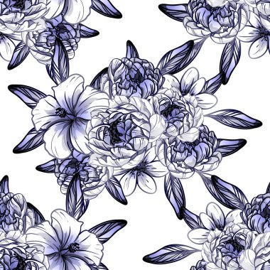 Sorunsuz vintage tarzı tek renkli renkli çiçek deseni. Çiçek öğeleri.