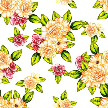 Sorunsuz vintage tarzı çiçek deseni. Renkli çiçek öğeleri