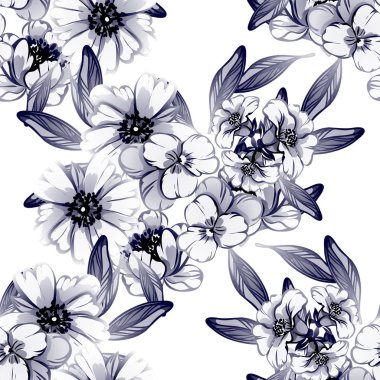 Sorunsuz vintage tarzı tek renkli renkli çiçek deseni. Çiçek öğeleri.