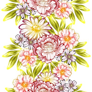 Sorunsuz vintage tarzı çiçek deseni. Renkli çiçek öğeleri