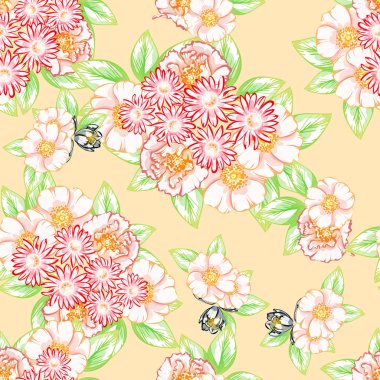 Sorunsuz vintage tarzı çiçek deseni. Renkli çiçek öğeleri