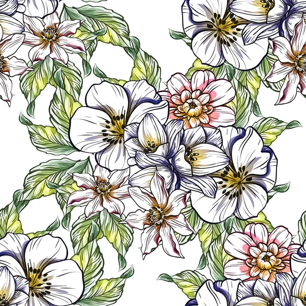 Sorunsuz vintage tarzı çiçek deseni. Renkli çiçek öğeleri