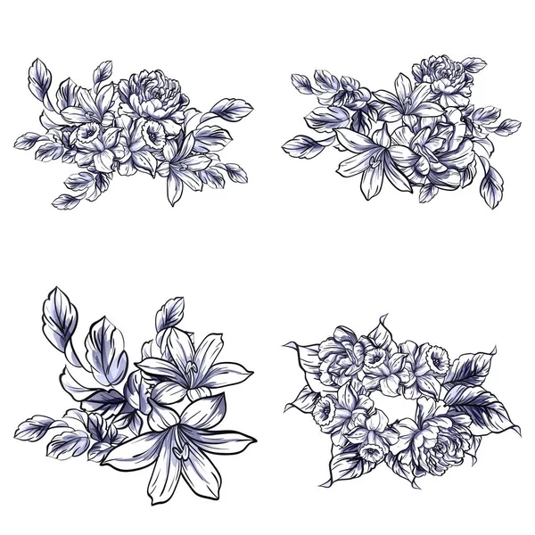 无缝的复古风格单色彩色花卉图案 花卉元素 — 图库矢量图片