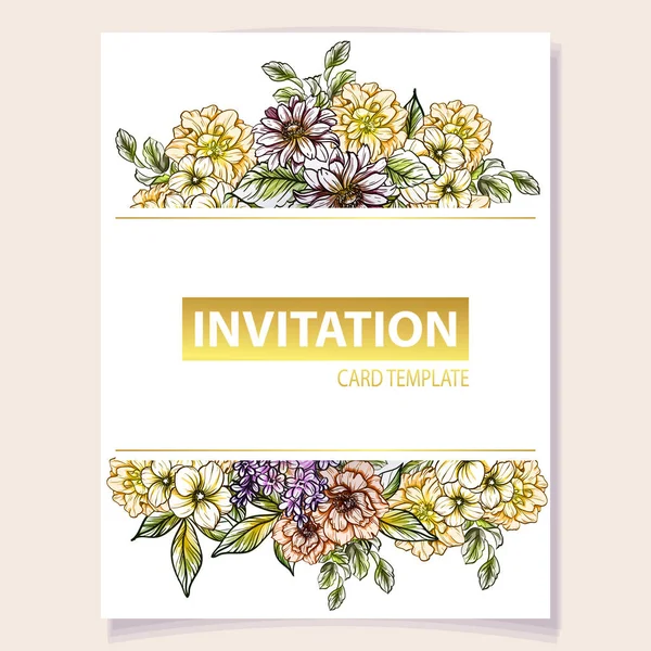 Colored Invitation Card Vintage Style Flower Pattern Floral Elements Color — Stock Vector