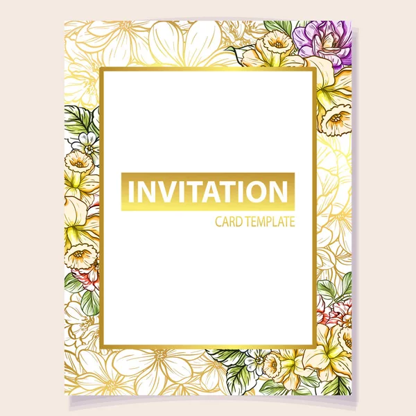 Gekleurde Uitnodigingskaart Vintage Stijl Bloemenpatroon Floral Elementen Kleur — Stockvector