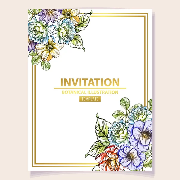 Προσκλητήριο Χρωματιστό Στυλ Vintage Λουλούδι Μοτίβο Floral Στοιχεία Χρώμα — Διανυσματικό Αρχείο