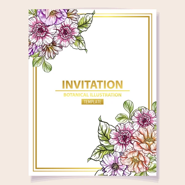 Colored Invitation Card Vintage Style Flower Pattern Floral Elements Color — Stock Vector