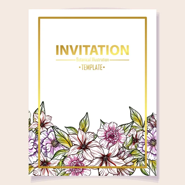 Tarjeta Invitación Color Patrón Flores Estilo Vintage Elementos Florales Color — Archivo Imágenes Vectoriales