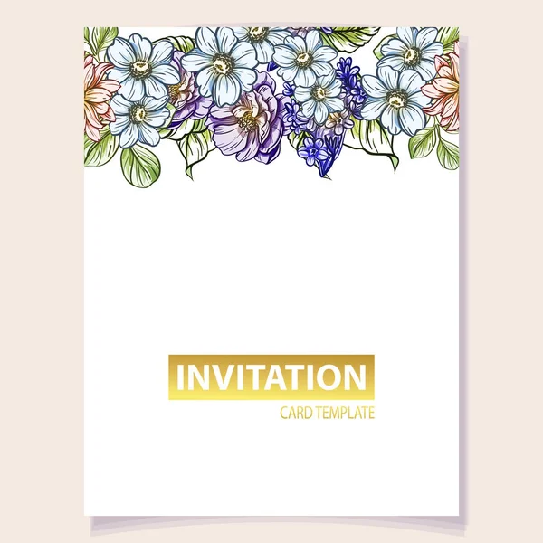 Tarjeta Invitación Color Patrón Flores Estilo Vintage Elementos Florales Color — Archivo Imágenes Vectoriales