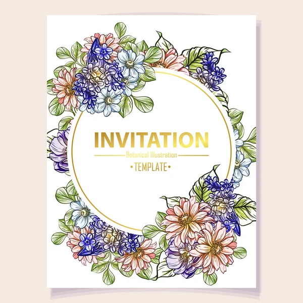 Tarjeta Invitación Color Patrón Flores Estilo Vintage Elementos Florales Color — Archivo Imágenes Vectoriales