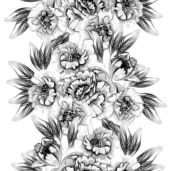 Seamless Vintage Style Flower Pattern Floral Elements Black White — Stock Vector