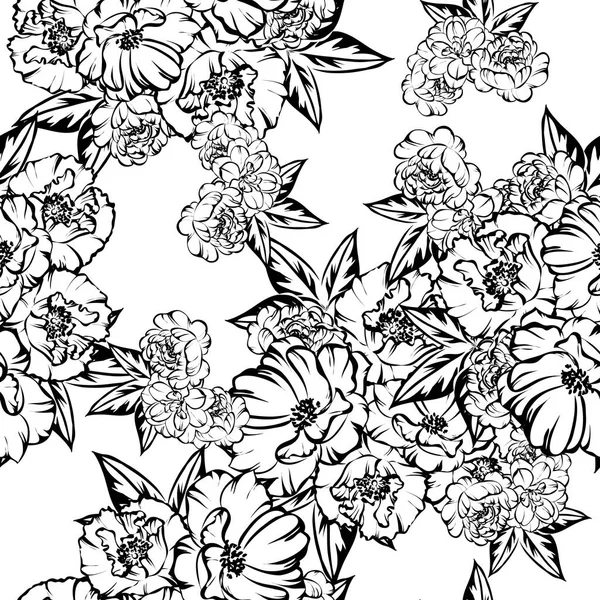 Naadloze Vintage Stijl Bloemenpatroon Floral Elementen Zwart Wit — Stockvector