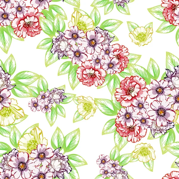 Modèle Fleur Style Vintage Sans Couture Éléments Floraux Couleur — Image vectorielle