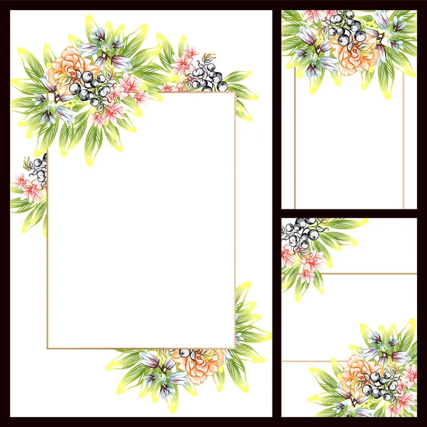 Vintage Style Flower Wedding Cards Set Floral Elements Frames — Stock Vector