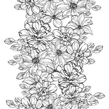 Sorunsuz vintage tarzı çiçek deseni. Siyah ve beyaz çiçek öğeleri.