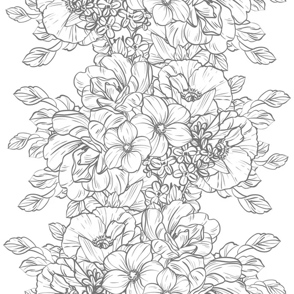 Patrón Flores Estilo Vintage Sin Costuras Elementos Florales Blanco Negro — Vector de stock