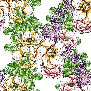 Sorunsuz vintage tarzı çiçek deseni. Renkli çiçek öğeleri