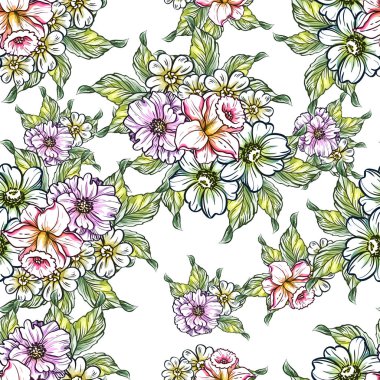 Sorunsuz vintage tarzı çiçek deseni. Renkli çiçek öğeleri