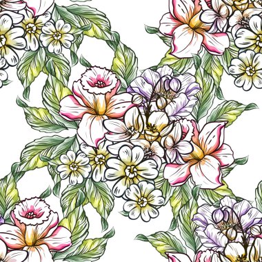 Sorunsuz vintage tarzı çiçek deseni. Renkli çiçek öğeleri