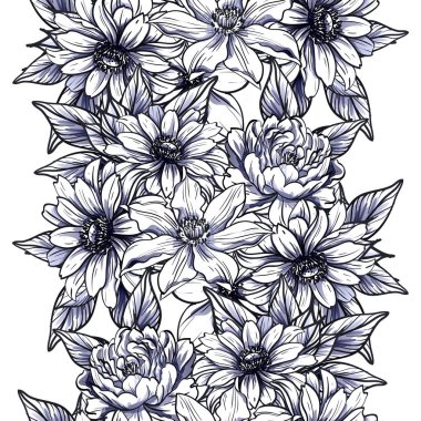 Sorunsuz vintage tarzı tek renkli renkli çiçek deseni. Çiçek öğeleri.