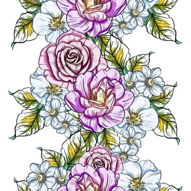 Sorunsuz vintage tarzı çiçek deseni. Renkli çiçek öğeleri