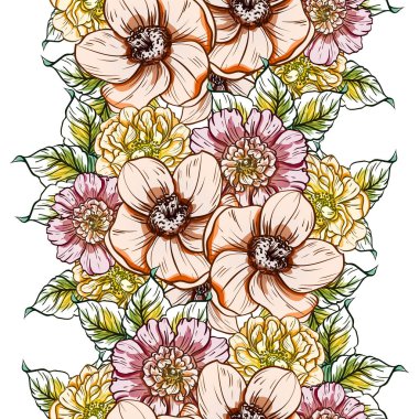 Sorunsuz vintage tarzı çiçek deseni. Renkli çiçek öğeleri