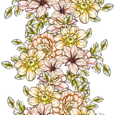 Sorunsuz vintage tarzı çiçek deseni. Renkli çiçek öğeleri