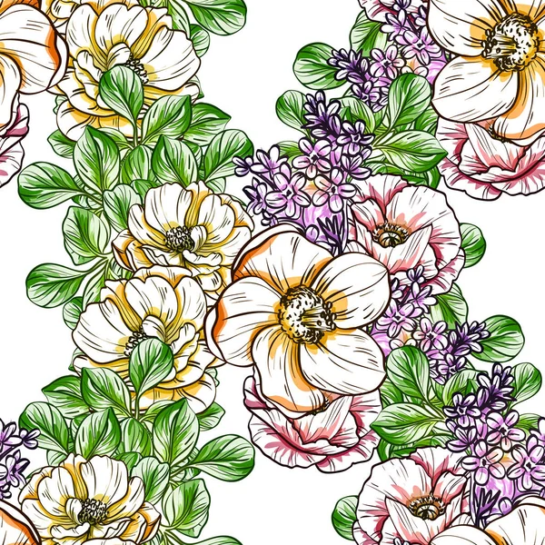 Sorunsuz vintage tarzı çiçek deseni. Renkli çiçek öğeleri