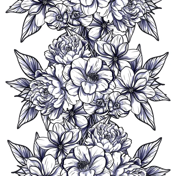 Безшовний Вінтажний Стиль Монохромний Квітковий Візерунок Квіткові Елементи — стоковий вектор