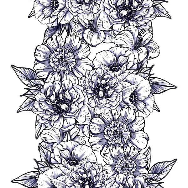 Modèle Fleur Monochrome Sans Couture Style Vintage Éléments Floraux — Image vectorielle