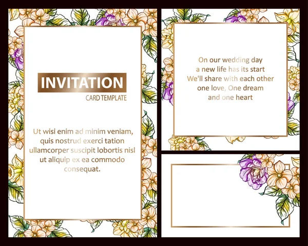 Vintage Style Flower Wedding Cards Set Floral Elements Frames — Stock Vector