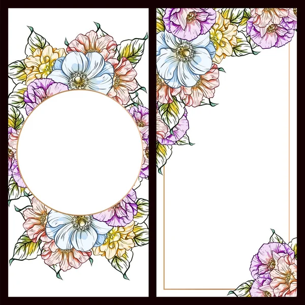 Klasik çiçek düğün kartları seti. Çiçek elementleri ve çerçeveleri.