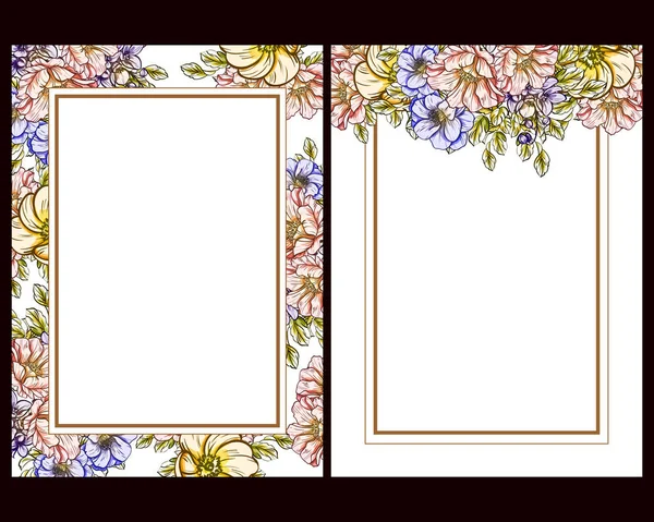 Vintage Style Flower Wedding Cards Set Floral Elements Frames — Stock Vector