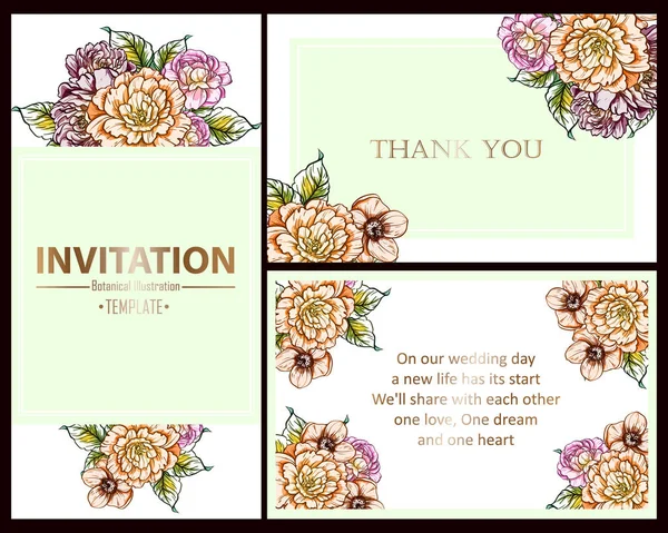 Vintage Style Flower Wedding Cards Set Floral Elements Frames — Stock Vector