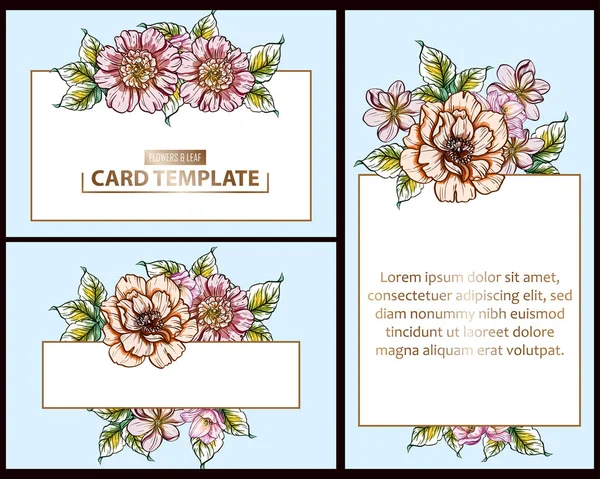 Vintage Styl Květinové Svatební Karty Set Květinové Prvky Rámce — Stockový vektor