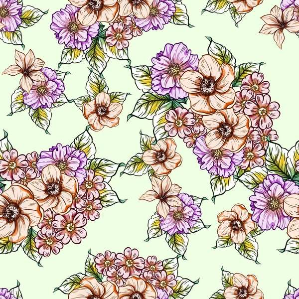 Padrão Flor Estilo Vintage Sem Costura Elementos Florais Cores — Vetor de Stock