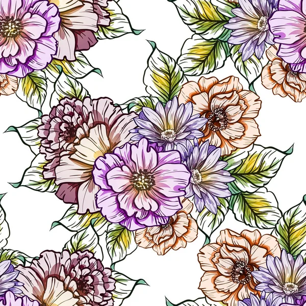 Modèle Fleur Style Vintage Sans Couture Éléments Floraux Couleur — Image vectorielle