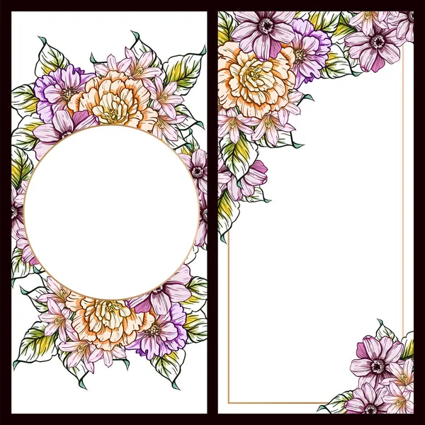 Klasik çiçek düğün kartları seti. Çiçek elementleri ve çerçeveleri.