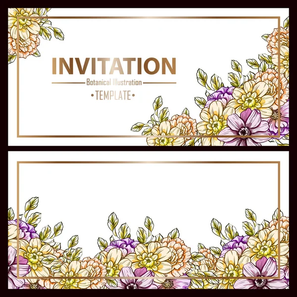 Vintage Style Flower Wedding Cards Set Floral Elements Frames — Stock Vector