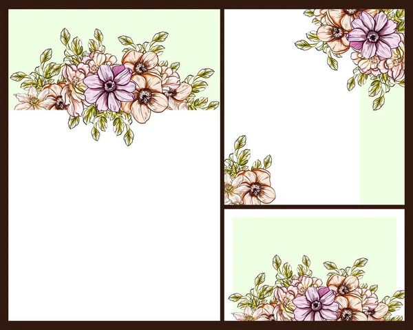 Вінтажний Стиль Квіткових Весільних Листівок Набір Квіткові Елементи Рамки — стоковий вектор