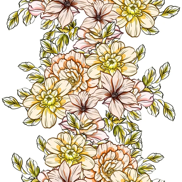 Sorunsuz vintage tarzı çiçek deseni. Renkli çiçek öğeleri