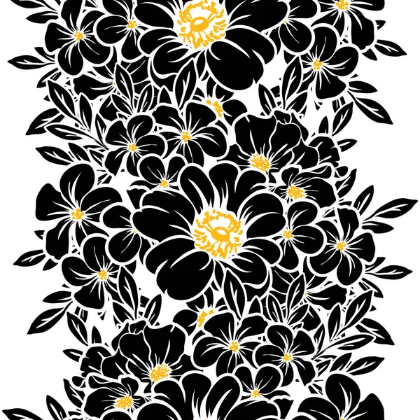 Sorunsuz Vintage Tarzı Çiçek Deseni Siyah Beyaz Çiçek Öğeleri — Stok Vektör