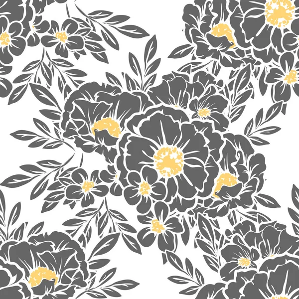 Sorunsuz vintage tarzı çiçek deseni. Siyah ve beyaz çiçek öğeleri.