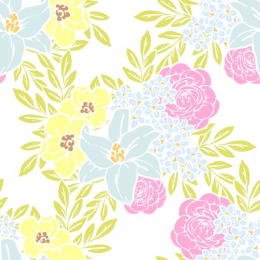 Sorunsuz vintage tarzı çiçek deseni. Renkli çiçek öğeleri