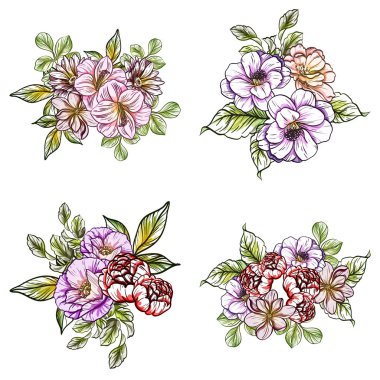 Sorunsuz vintage tarzı çiçek deseni. Renkli çiçek öğeleri