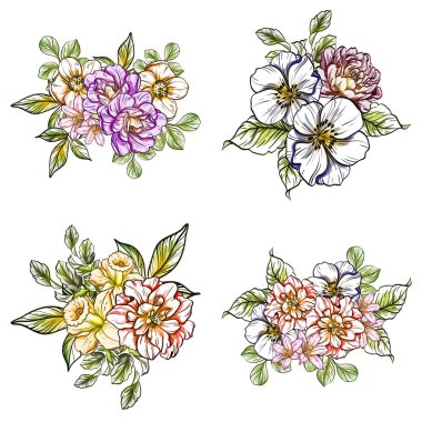 Sorunsuz vintage tarzı çiçek deseni. Renkli çiçek öğeleri