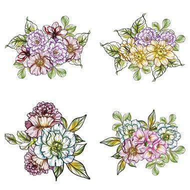 Sorunsuz vintage tarzı çiçek deseni. Renkli çiçek öğeleri