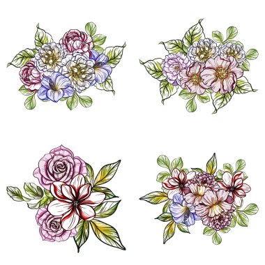 Sorunsuz vintage tarzı çiçek deseni. Renkli çiçek öğeleri