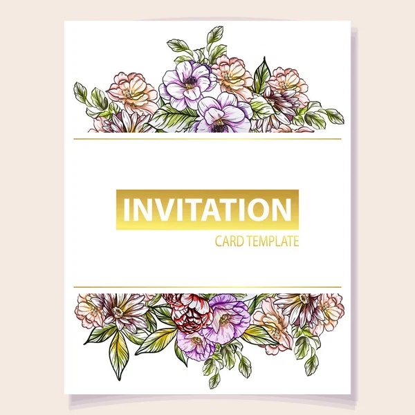 Gekleurde Uitnodigingskaart Vintage Stijl Bloemenpatroon Floral Elementen Kleur — Stockvector