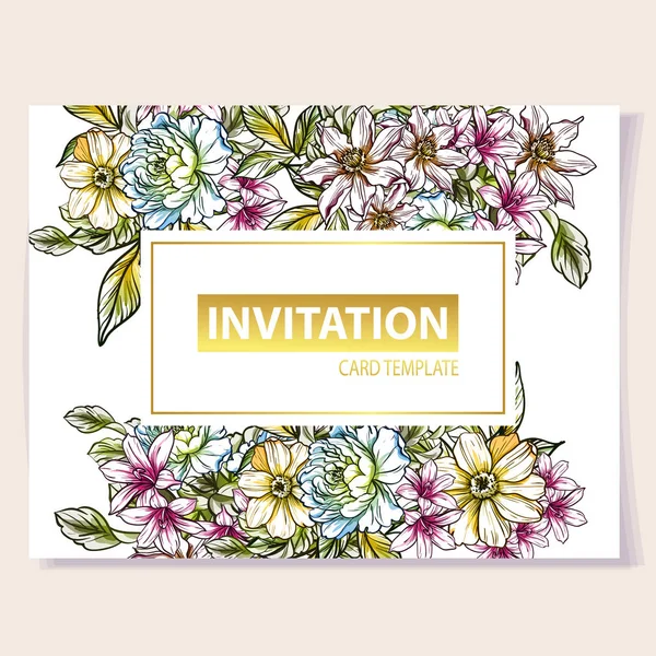 Carte Invitation Colorée Motif Fleurs Style Vintage Éléments Floraux Couleur — Image vectorielle